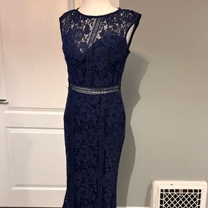 Navy blue lace evening dress